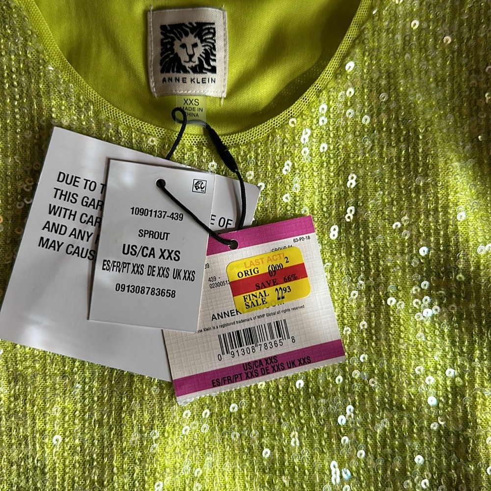 Anne Klein Sequin Tank in Sprout Green XXS - Picture 6 of 9